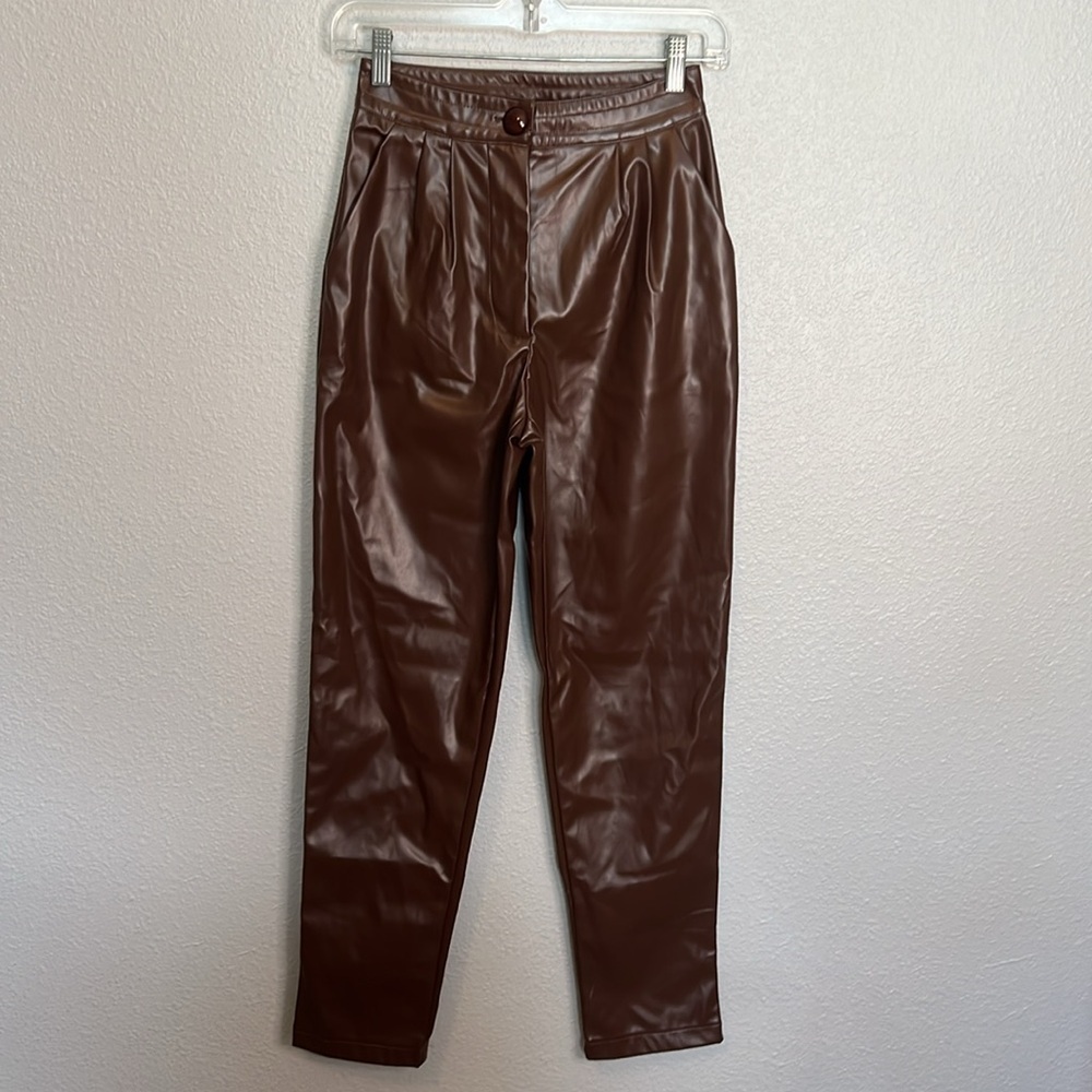 Princess Polly Love Club Faux Leather Pants Brown Size 2 - Picture 2 of 10